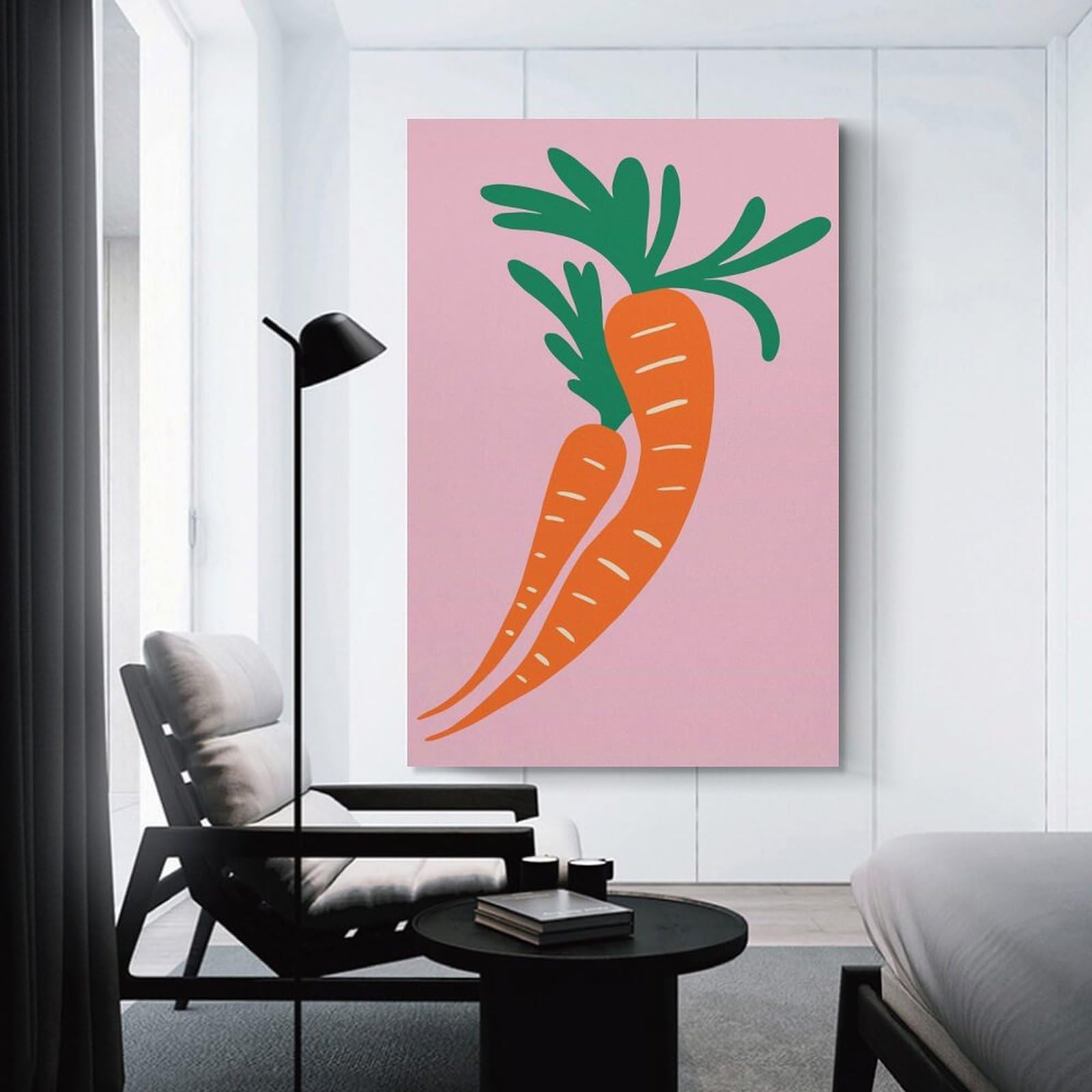 Junmoney Two Carrots Illustration Canvas Wall Decor, 24x36inch(60x90cm), for Apartment Walls, Studios Or Work Areas, Decorative Canvas Decor for Home Updates