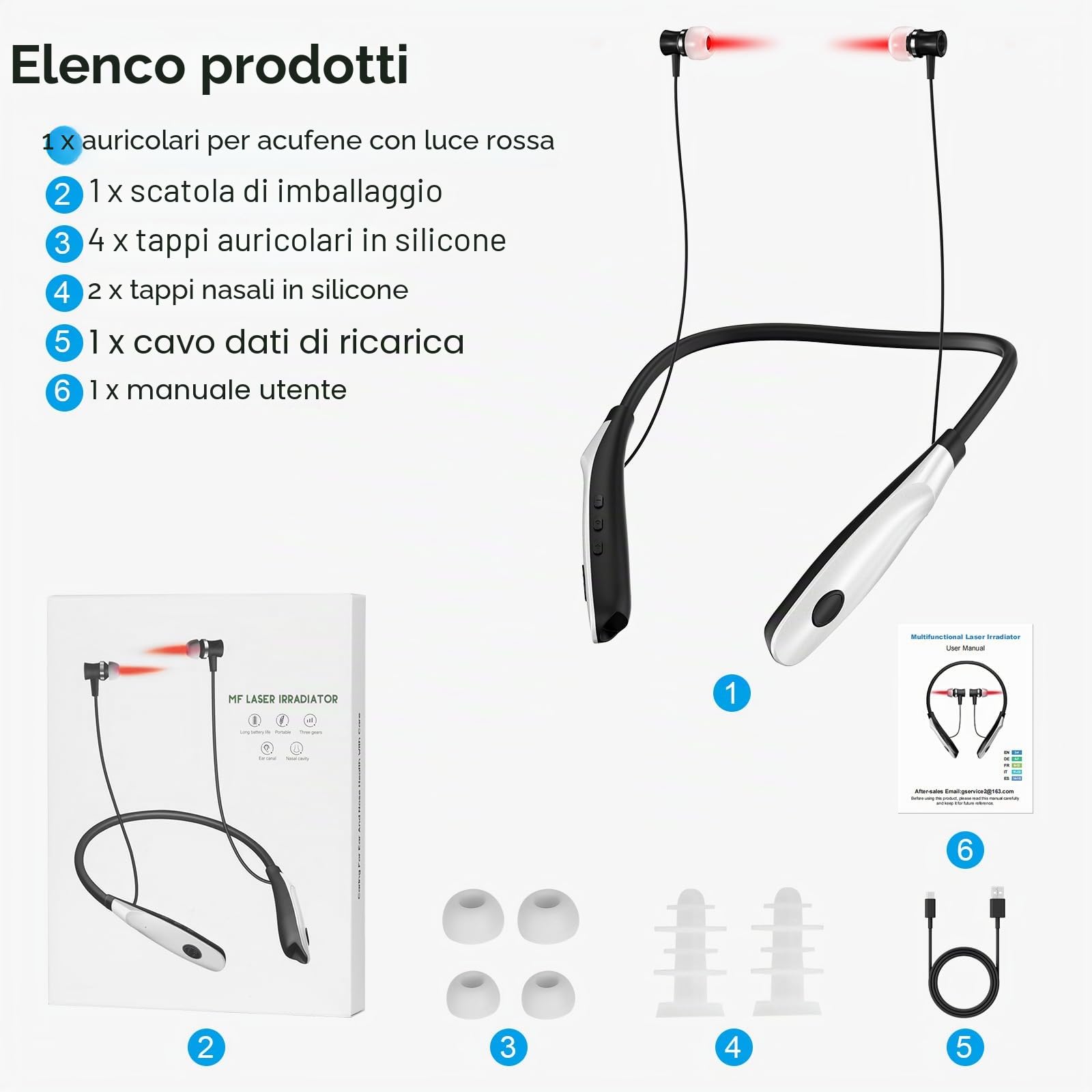 Tappi orecchie a infrarossi per acufene 2 in 1,650 nm luce rossa acufene auricolari per ridurre acufeni,set di Tappi a infrarossi per orecchie e naso(non calore)
