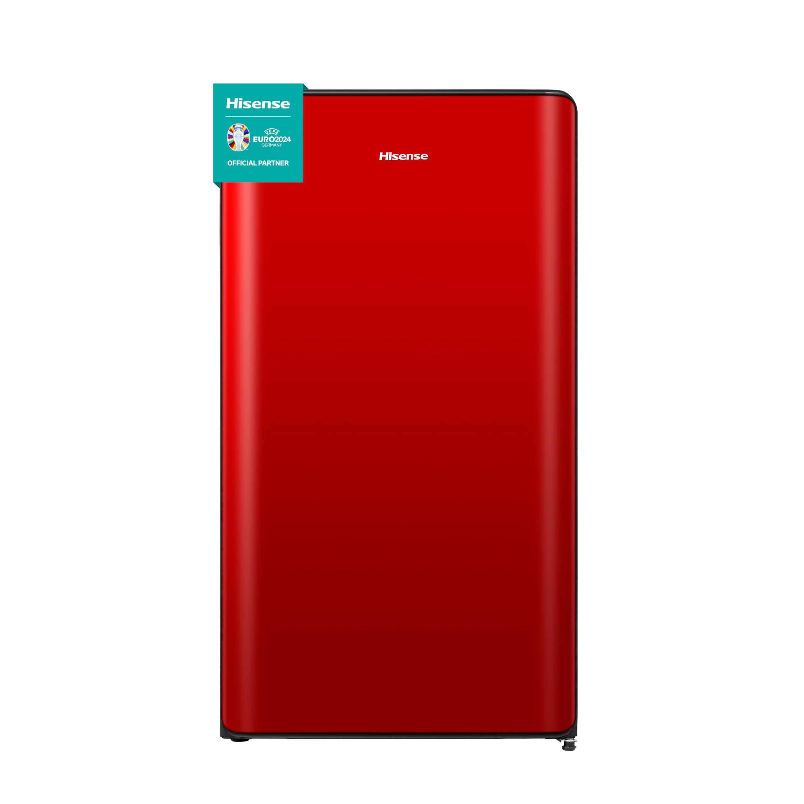 Hisense RR106D4CRE- Frigorífico Una Puerta, Table Top, Congelador, Class E, Capacidad 82L con 87 cm Alto, Congelador Freeze Zone, Cajón frutas y verduras, Silencioso 36 dBA, Color Rojo