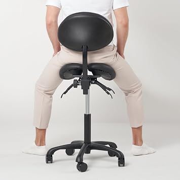 Master Massage Berkeley Ergonomic Split Style Saddle Stool with Backrest-Black