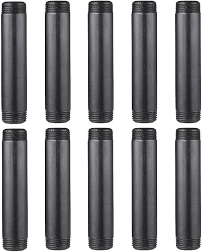 Miniatura 12 de Paquete de 10 pezones de acero maleable negro de 1 x 8 pulgadas, accesorios para pezones de acero maleable, estilo vintage industrial steampunk