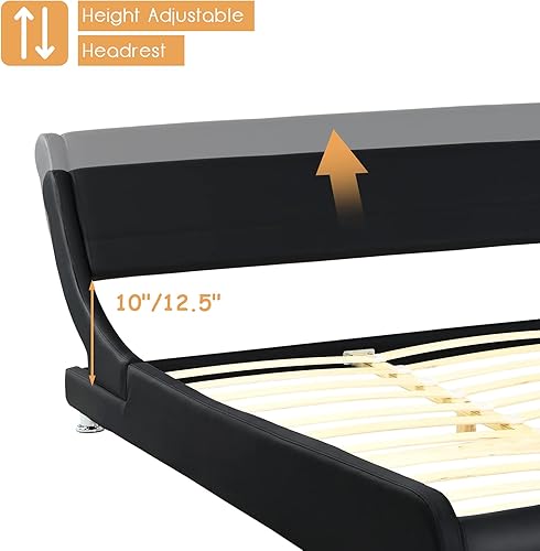 Miniatura 3 de Giantex Base de cama tapizada con cabecera ajustable, plataforma de piel sintética, base de cama curva de perfil bajo, base de cama con soporte de