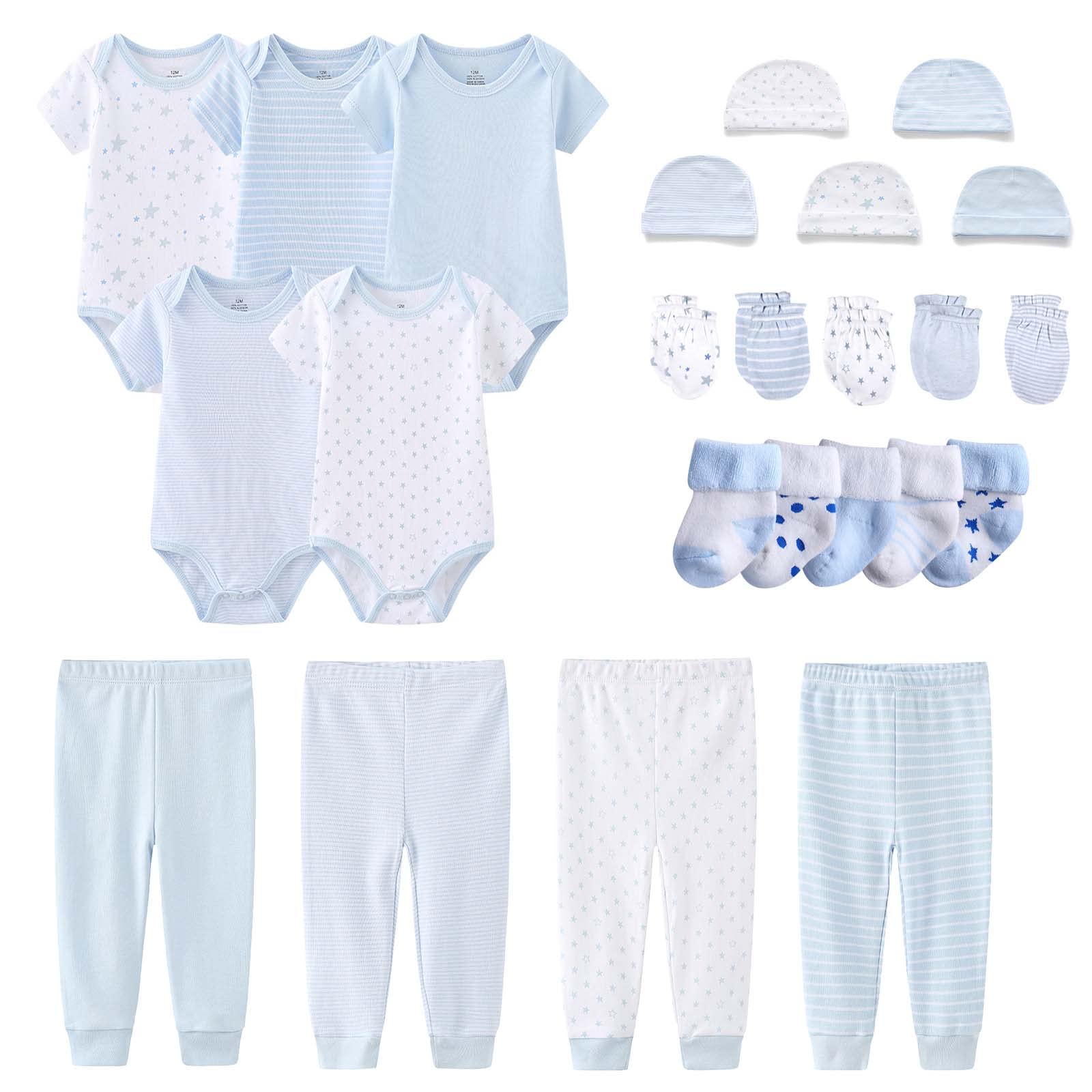 Newborn Layette Gift Set Bodysuits Pants for Baby Girl and Boy 24 Piece 100 Cotton Essentials and Accessories
