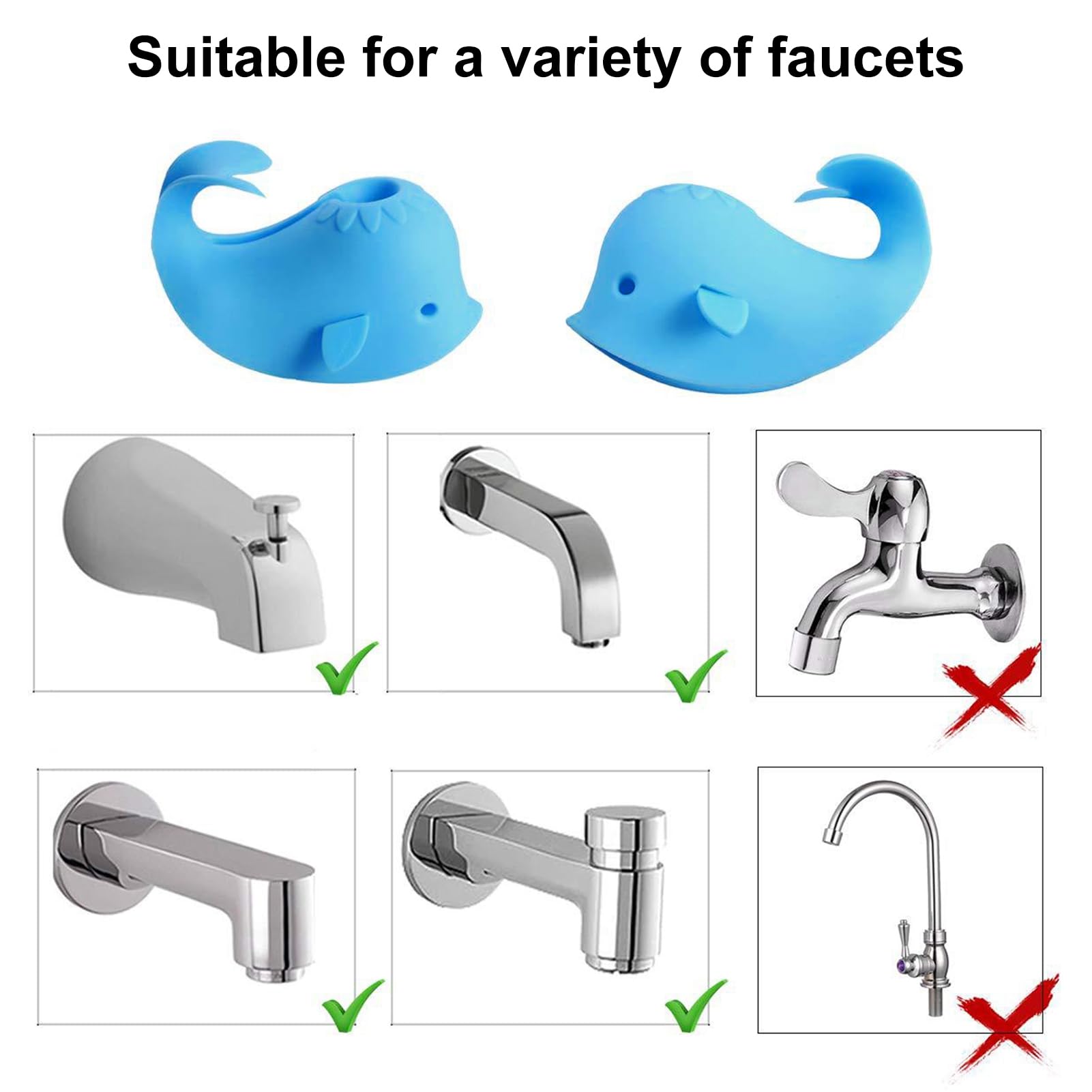Couvercle de Robinet, Couvercle de Bec de Baignoire, Protecteur de Couvercle de Robinet de Baignoire, Couvercle de Bec de Baignoire pour bébé, Bain Universel en Silicone Baleine Jouets bébé e Bleu