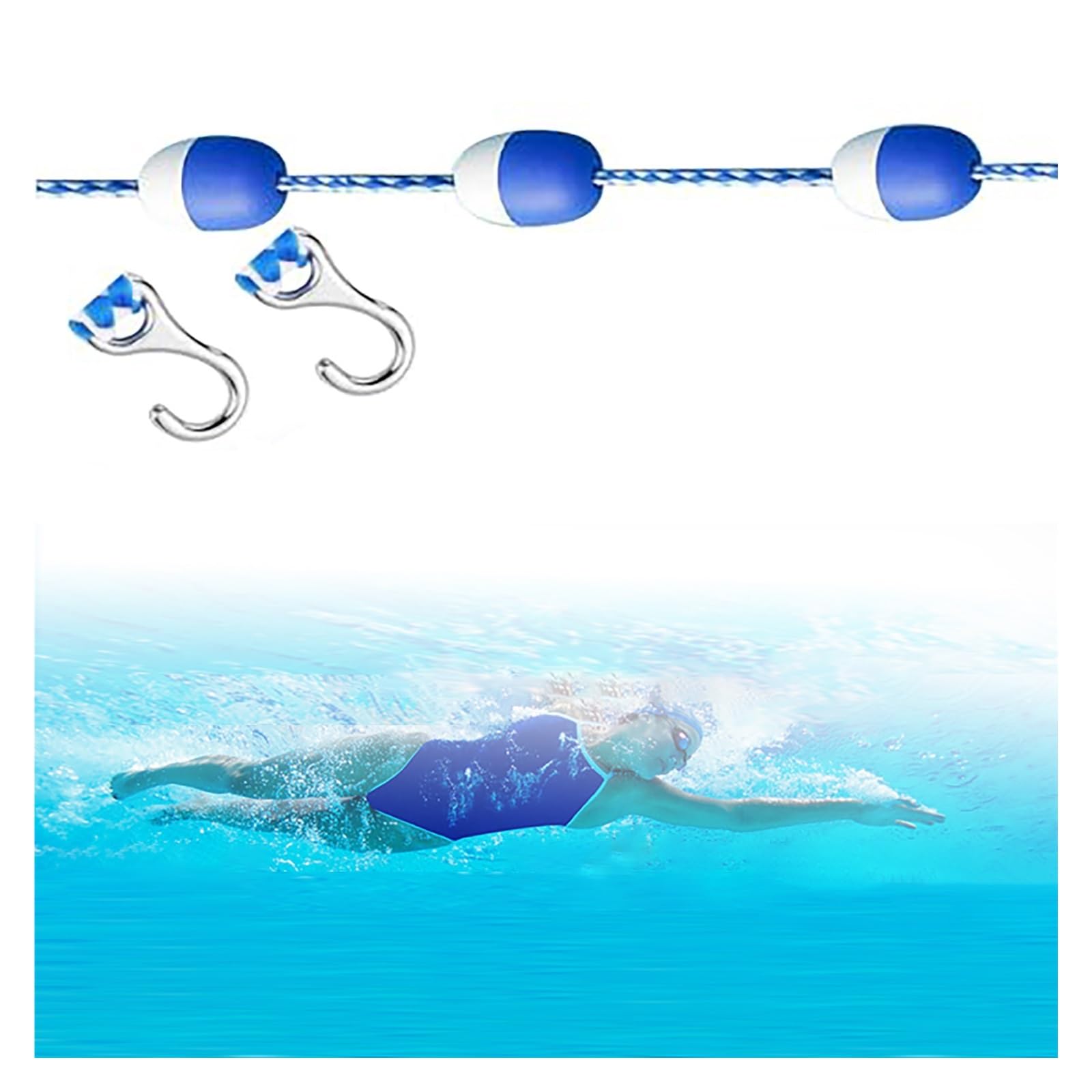 Cordon de séparation de sécurité pour piscine avec ligne de bouée bleue