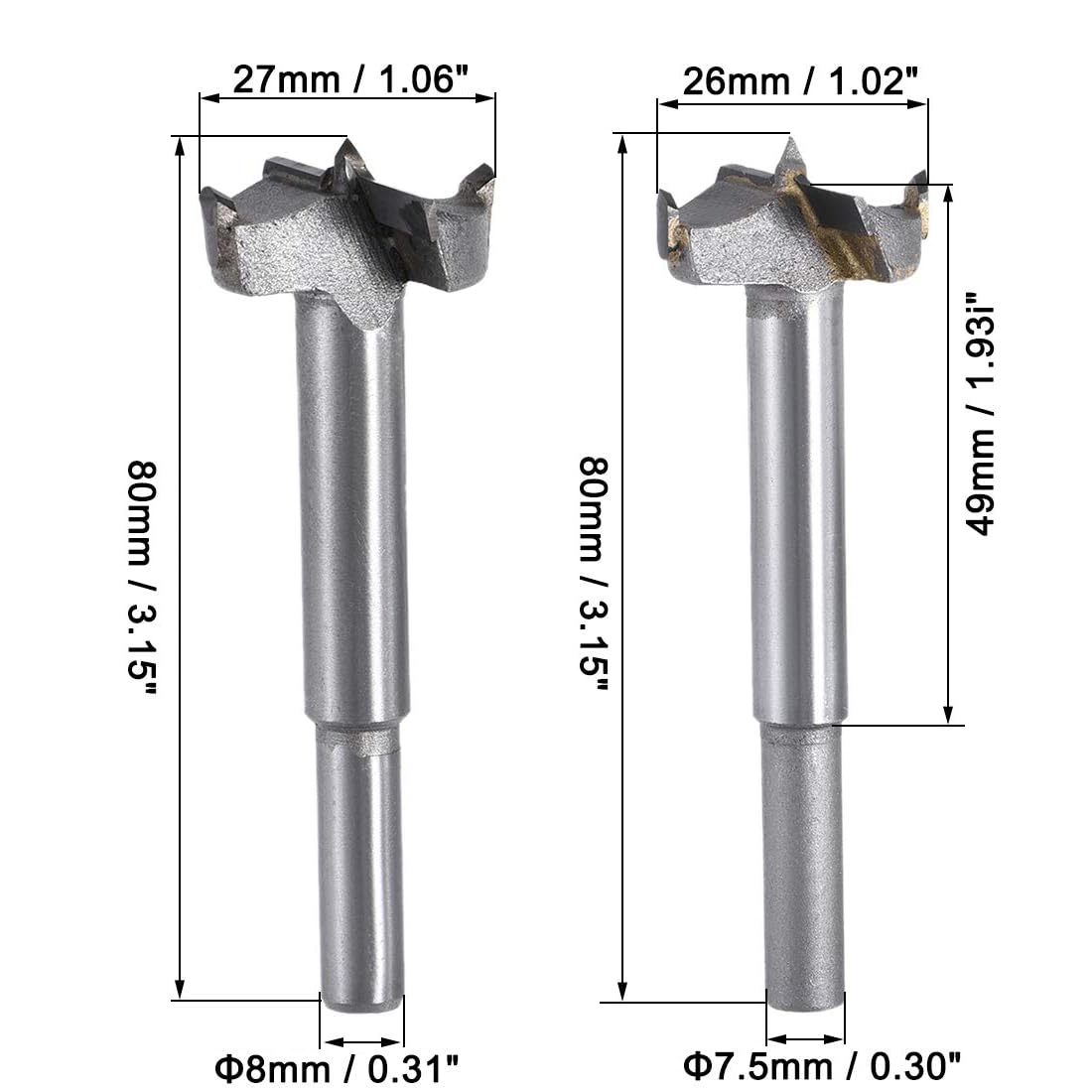 MACHSWON 2 PCS Forstner Drill Bits Tungsten Carbide Wood Hole Saw Opener Drill Bit 26mm+27mm Woodworking Drilling Boring Bit Cutter - Image 4