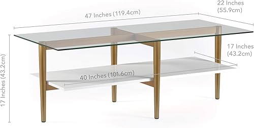 Miniatura 88 de Otto - Mesa de centro redonda de 36 pulgadas de ancho con estante MDF en latón/laca blanca Latón/blanco.,Oro/Nog,Bronce ennegrecido/mármol