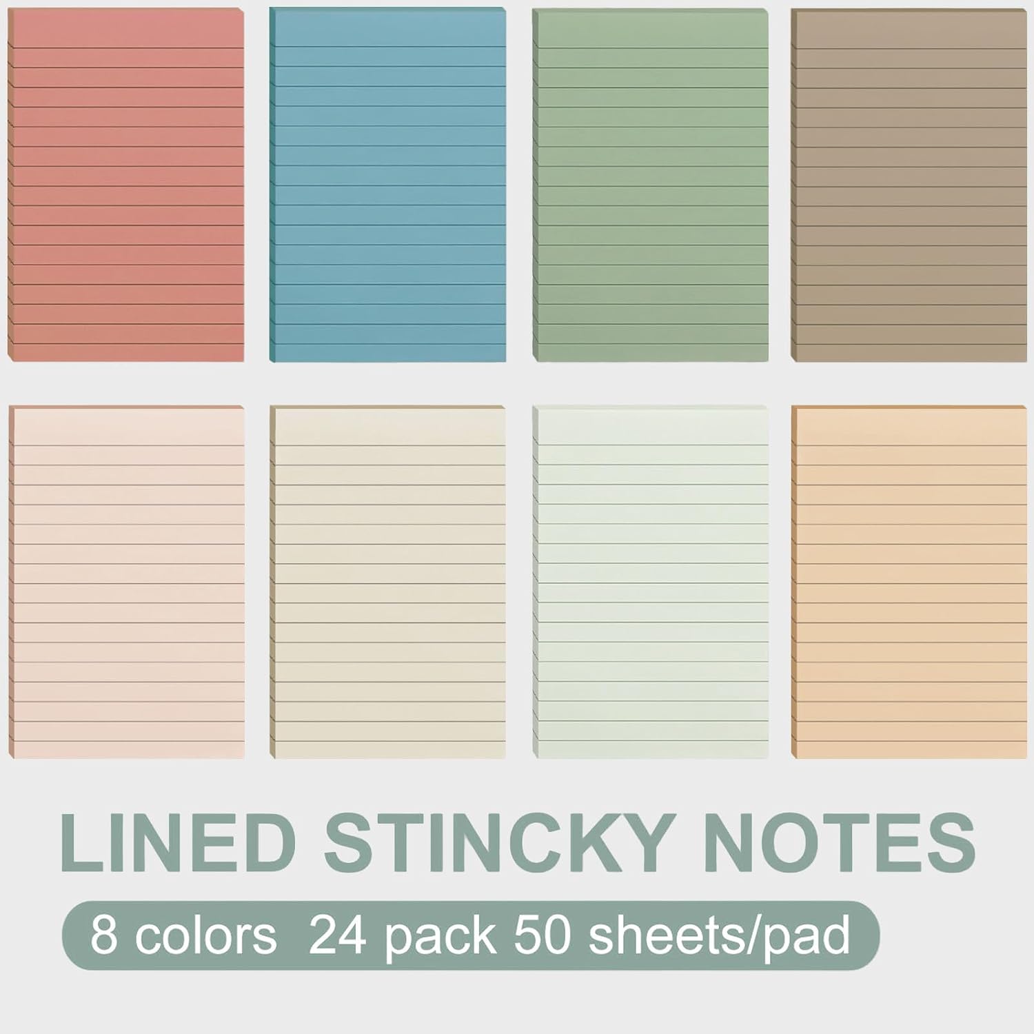 24 Pack Lined Sticky Notes 4X6 in, Self Sticky Note Pads with Lines, Large Sticky Note Memo Pad for Office, Home, School, Meeting, 50 Sheets/pad, Morandi image 3