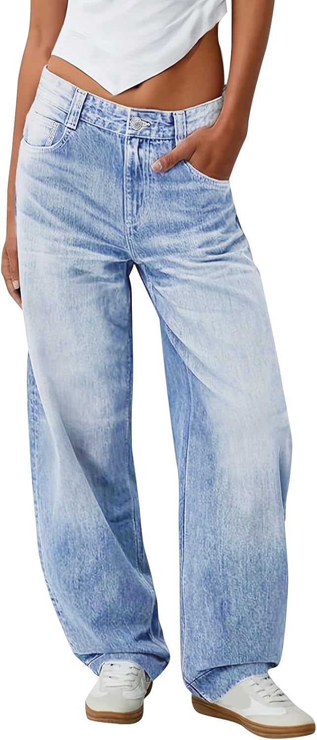 COTECRAM Women's Wide Leg Jeans High Waisted Strechy Straight Leg Jeans Baggy Denim Pants Loose Y2K Trousers