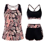 Hanna Nikole Tankini Sets for Women UK,3 Piece Swimming Costume,Sport Tummy Control Swimwear,Modest Swimsuit,Tankini Top with Adjustable Bikini Top and High Waist Swim Shorts with Pockets