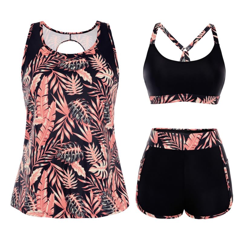 Hanna Nikole Tankini Damen,3 teilig Sport Badeanzug,Bauchweg...