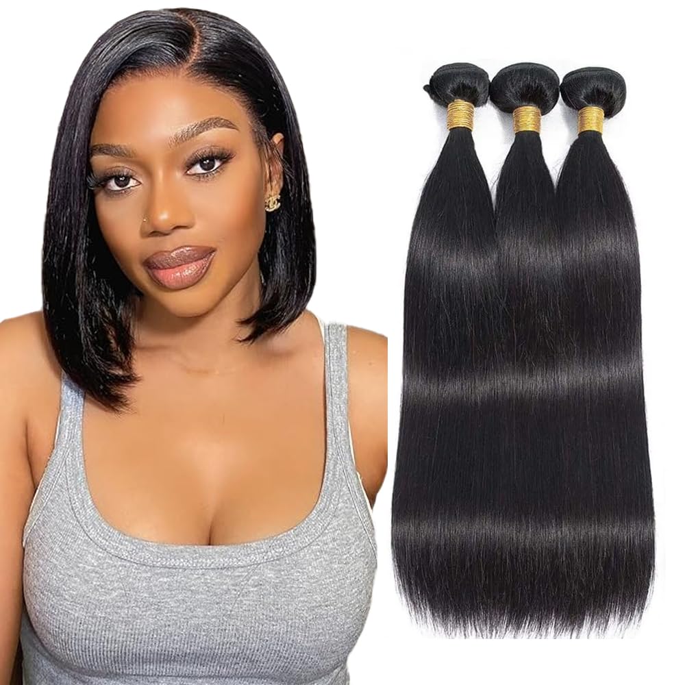 Straight Bundles 1b Bundle Human Hair 14 16 18 inch 3 Bundles Staright Bundle Human Hair Extensions Natural Black Color