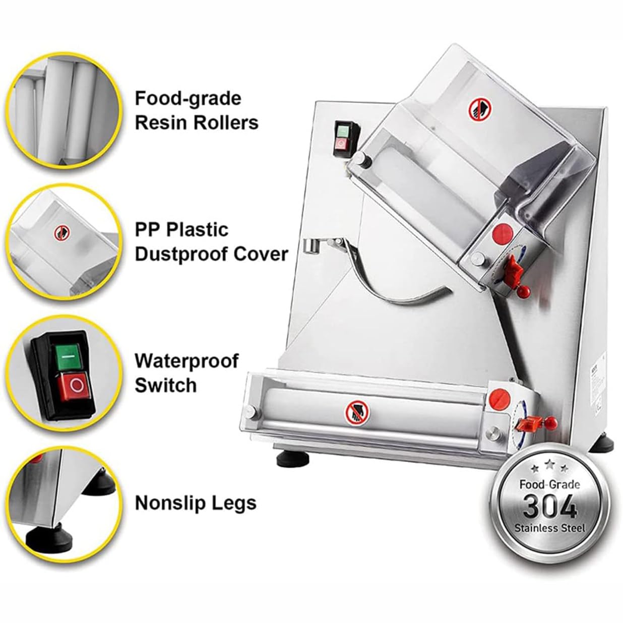 Pressa per Pizza Elettrica 370 W, Pressa per Pasta per Pizza Semiautomatica in Acciaio Inossidabile, Sfogliatrice a Rulli per Pasta per Pizza, per Pizza, Torta, Tortillas, Pasticceria,40cm