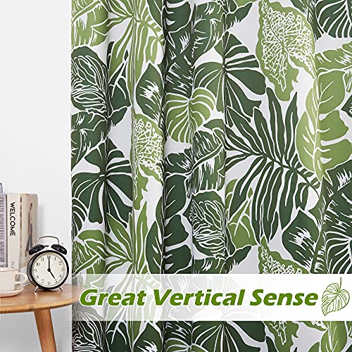 Nicetown Monstera Curtains Tropical Pattern For Living Room 84" L, Grommet Top Room Darkening Window Treatments Palm Tree Panels For Hall/Villa, 124" Width Total 2 Panels, Green Palm #TOP5