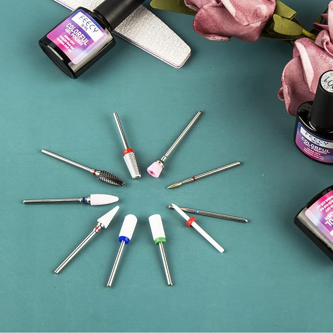 Ceramic Nail Drill Bits for Acrylic Nails 3/32 Diamond Tungsten 5 in 1 Carbide Nail Bits nail bit Included for both Left and Right Handed Efile Drill Machine 10 pcs (S10-E) miniatura 6