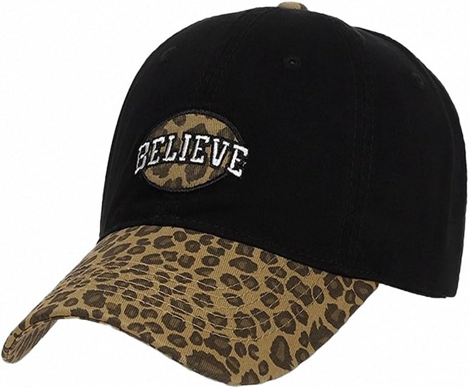 Women Washed Cotton Leopard Baseball Cap Hat Adjustable Sun Uv SPF UPF 50+ Dad Peaked Fashion Outdoor Spring Summer