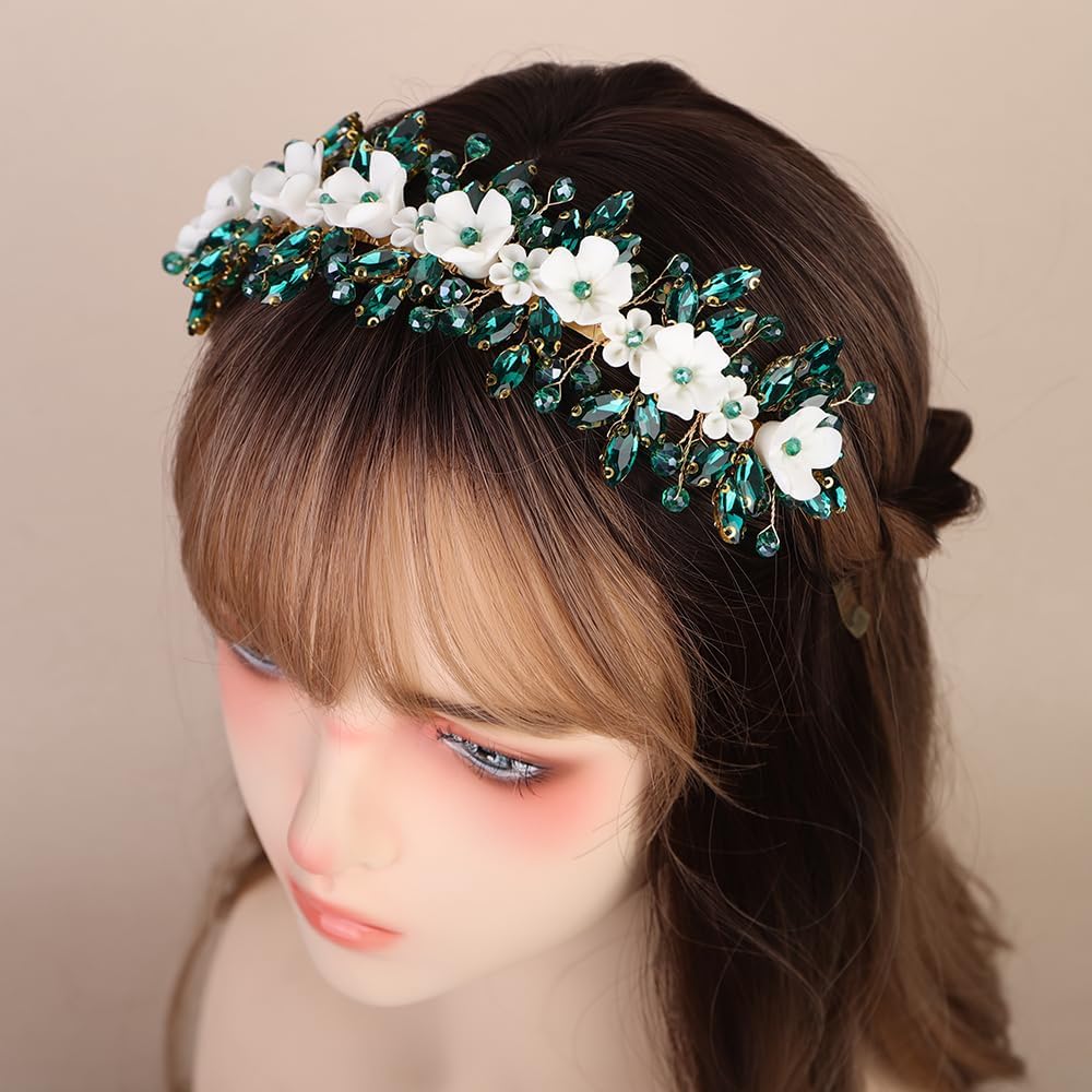 White Flower Crystal Beads Crown Wedding Bridal Tiara Handmade Rhinestones Petal Hair Piece Special Occasion Banquet Jewelry image 4