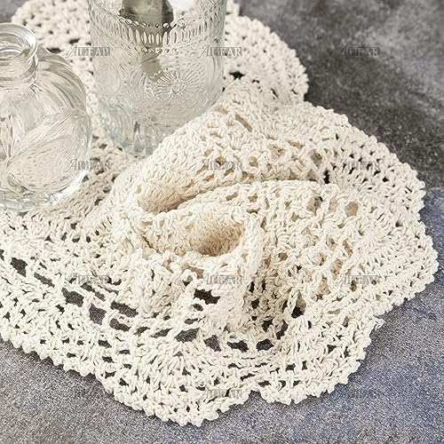 Auear MC14364_GROUP1 2 Pcs Crochet Cotton Lace Placemats Doilies Rectangle Doily Beige Handmade Doilies thumb #7