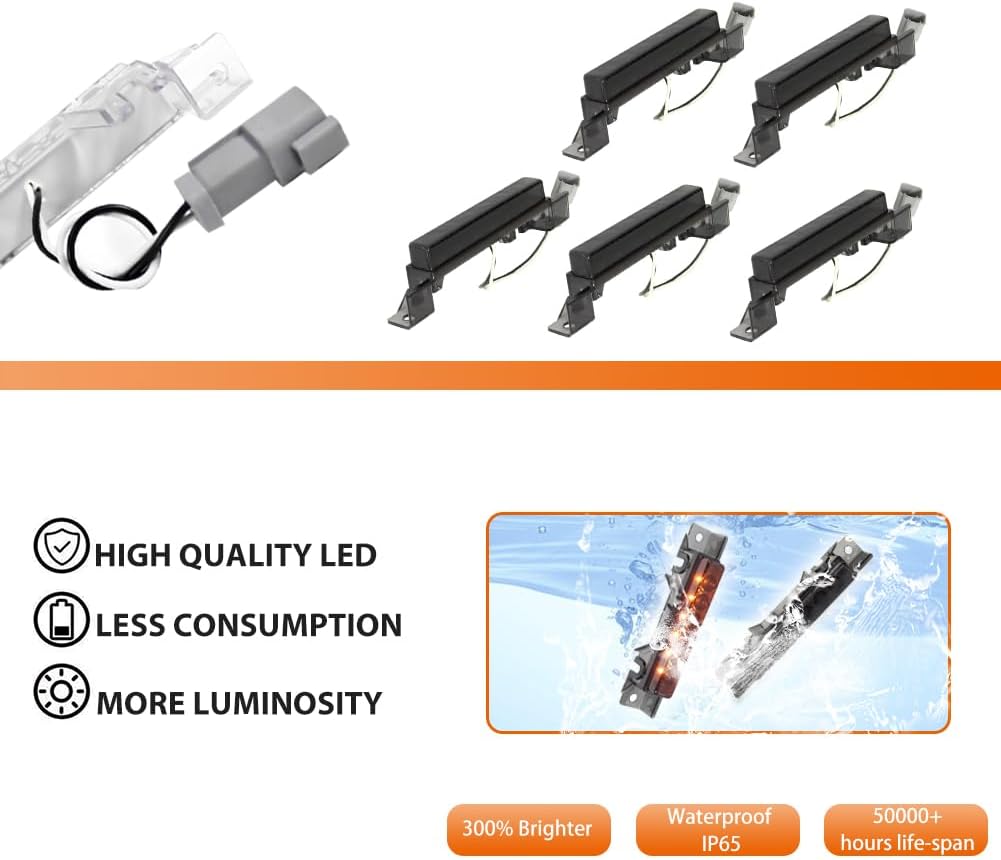 ADIIL 5PCS White 6LED Cab Roof Top Clearance Light Assembly Smoked Lens Marker Running Lamps For Volvo 2004 VN/2003-2020 VNL Trucks (Smoked Lens Amber Lights)