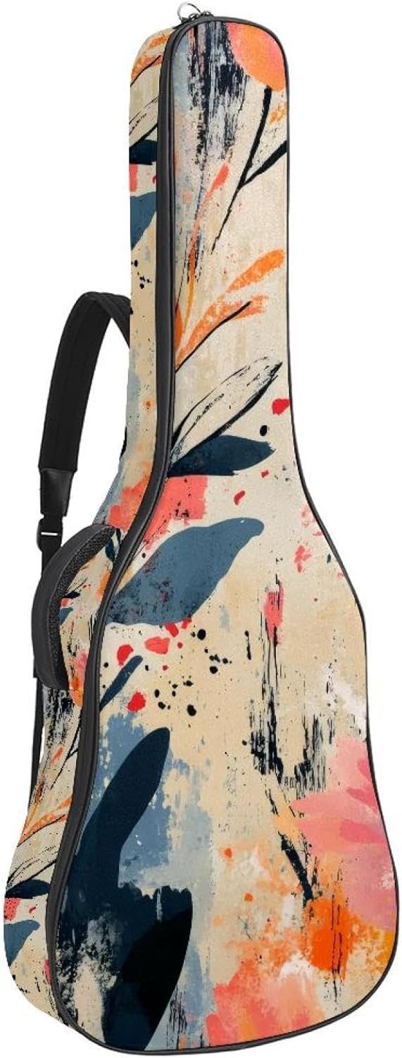Acoustic Guitar Gig Bag 10mm Thick Padding, Soft Waterproof Guitar Case with Adjustable Backpack Straps for 40-42 Inch Guitar, Cute Cartooon Llama with Rainbow
