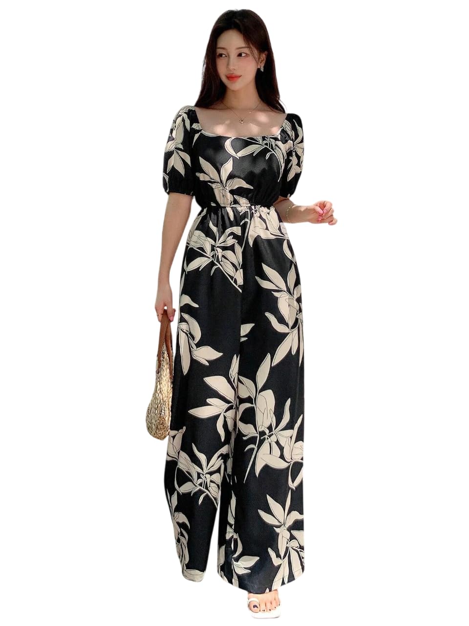 Dress for Women | Long Rayon Dress for Women's | Floral Wide Leg Long Jumpsuit with Pockets | Regular Jumpsuit for Women (137-138)-image-12