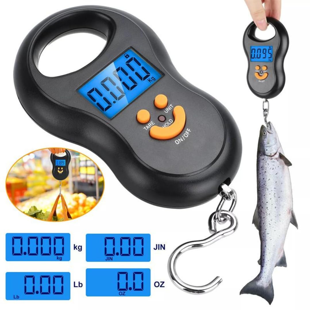 PARENCE.- Balance de Pêche Électronique Portable 40 kg – Crochet Digital avec Écran LCD Rétroéclairé | Précision 10g | TARE & HOLD | Crochet de Pesée Compact pour Pêcheurs)