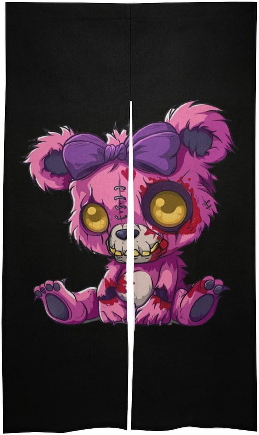 Evil Teddy Bear Noren Doorway Split Shower Curtain Long Type Window Treatment for Privacy Partition Divider