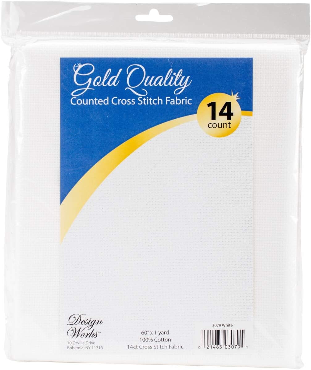 Design Works DW3079 60 x 36 in. Gold Quality Aida Fabric, White - 14 Count