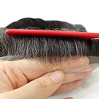 Vista 6 de Toupee para hombres, piezas de cabello humano, sistema de reemplazo de cabello Reak, cabello ondulado de encaje suizo natural #1B30