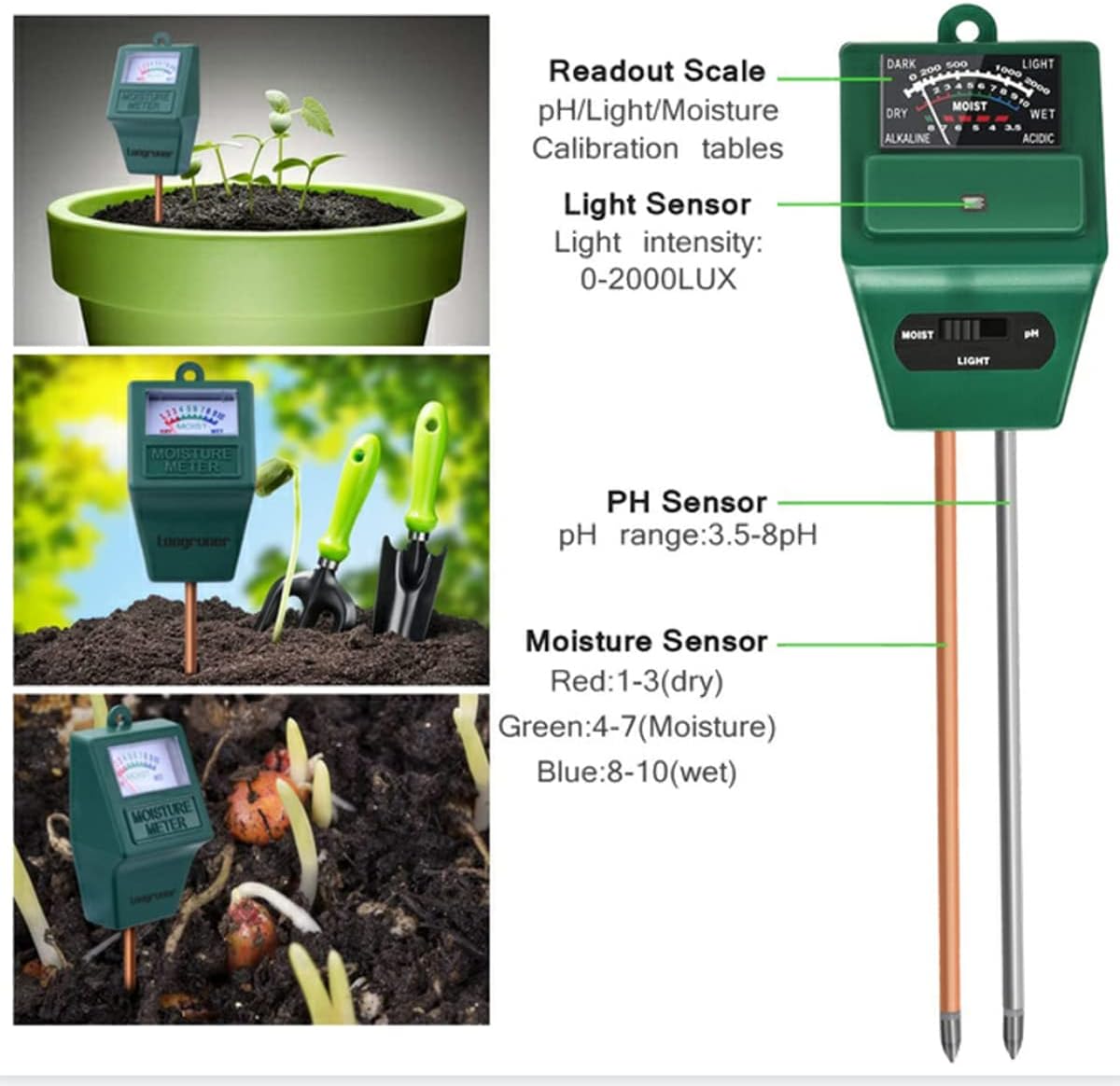 QYIQis Plant Tester, Soil Tester, Soil pH Meter, Moisture Sensor for