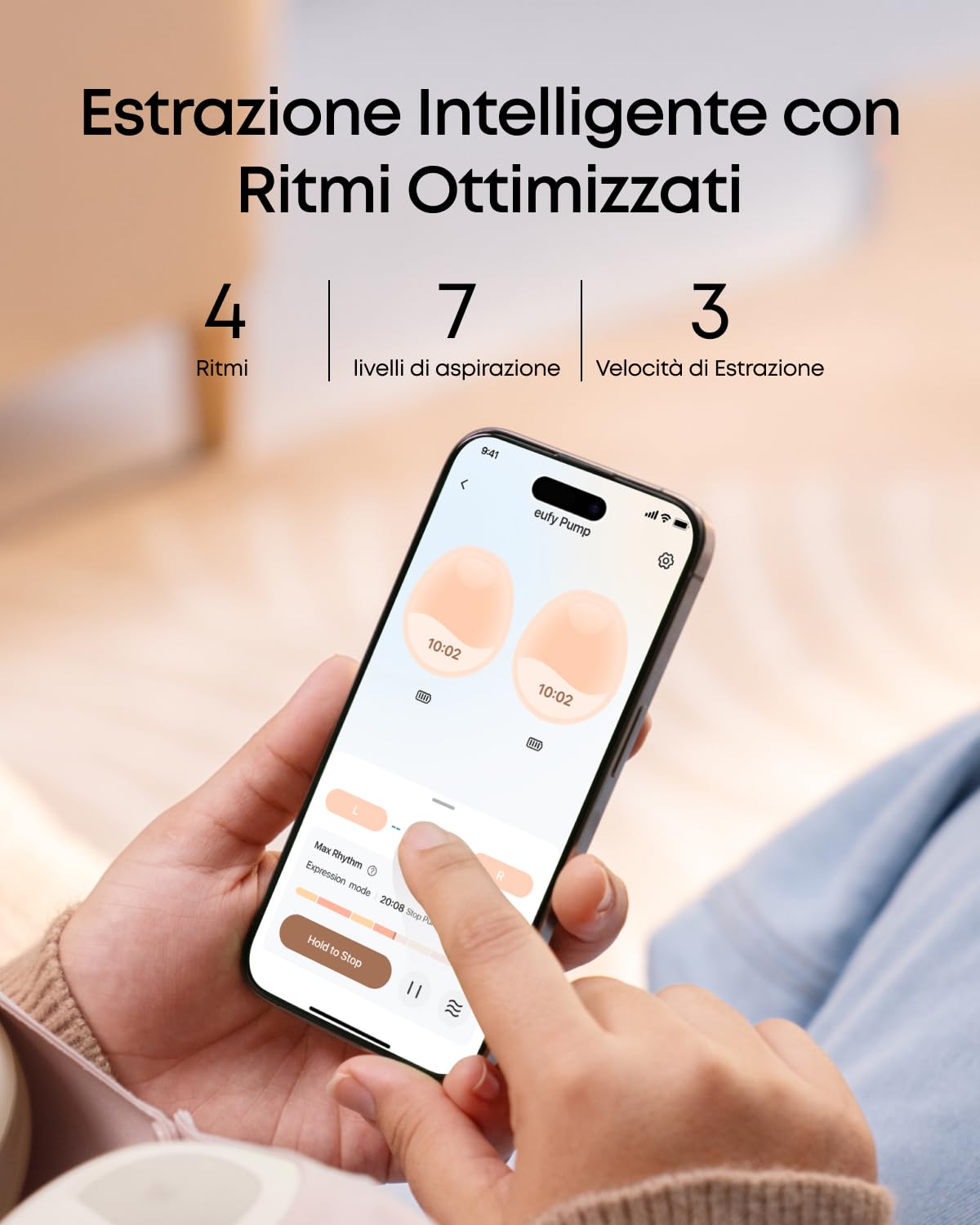 Eufy Security E20 Tiralatte Indossabile Riscaldato con 3 livelli HeatFlow™, aspirazione professionale, mani libere, controllo app, anti-perdite, silenzioso e compatto per uso col reggiseno