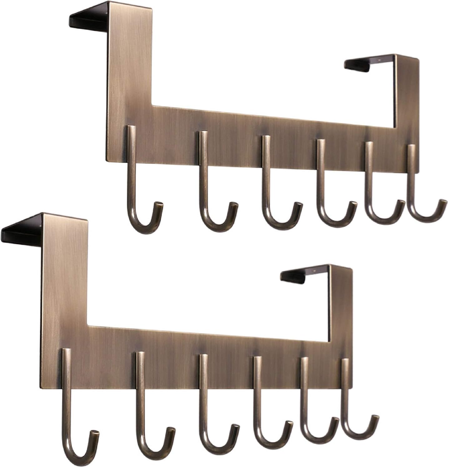 VXAR Over The Door Hook Hanger Heavy Duty Stainless Steel Coat Rack for Hanging Towel Clothes Robes Bag Purse Bathroom Bedroom 6 Hooks Bronze 2P