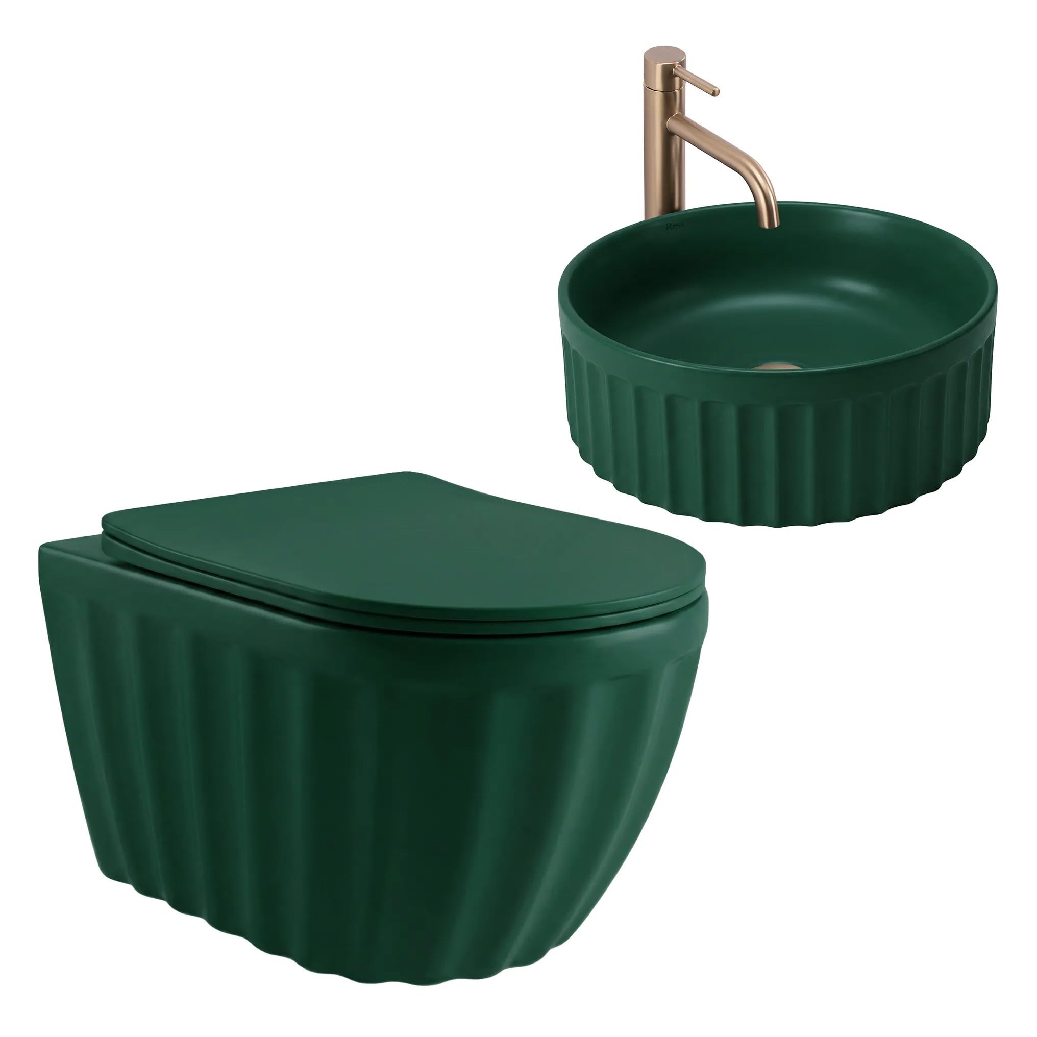 Rea - Zestaw Misa Wc Duo Podwieszana + Umywalka Nablatowa Duo Matcha Matt - 54x37x34,5 cm