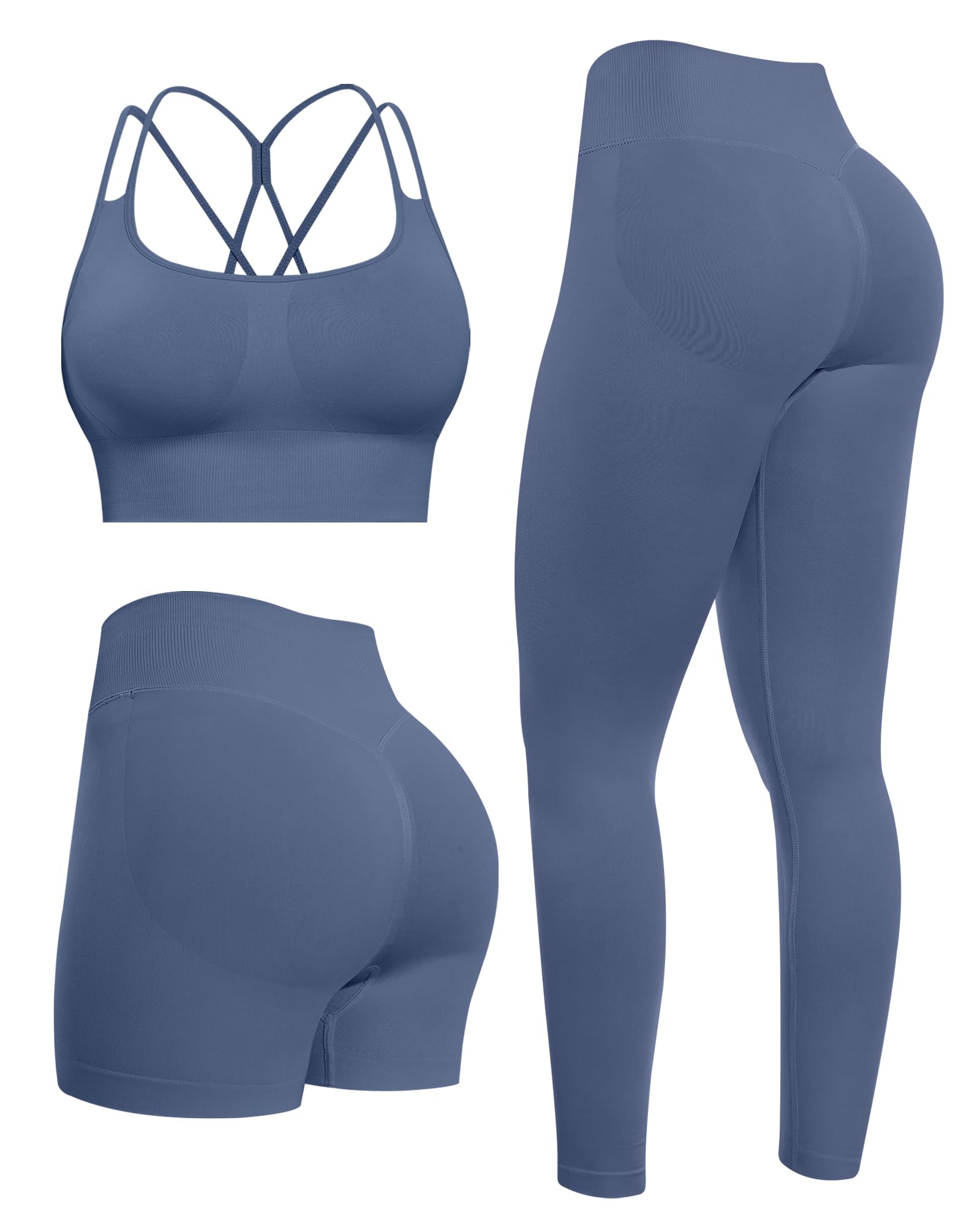 NORMOV Butt lifting Workout Sets for Women Gym Activewear with Seamless Leggings Shorts and Padded Criss-Cross Sports Bras