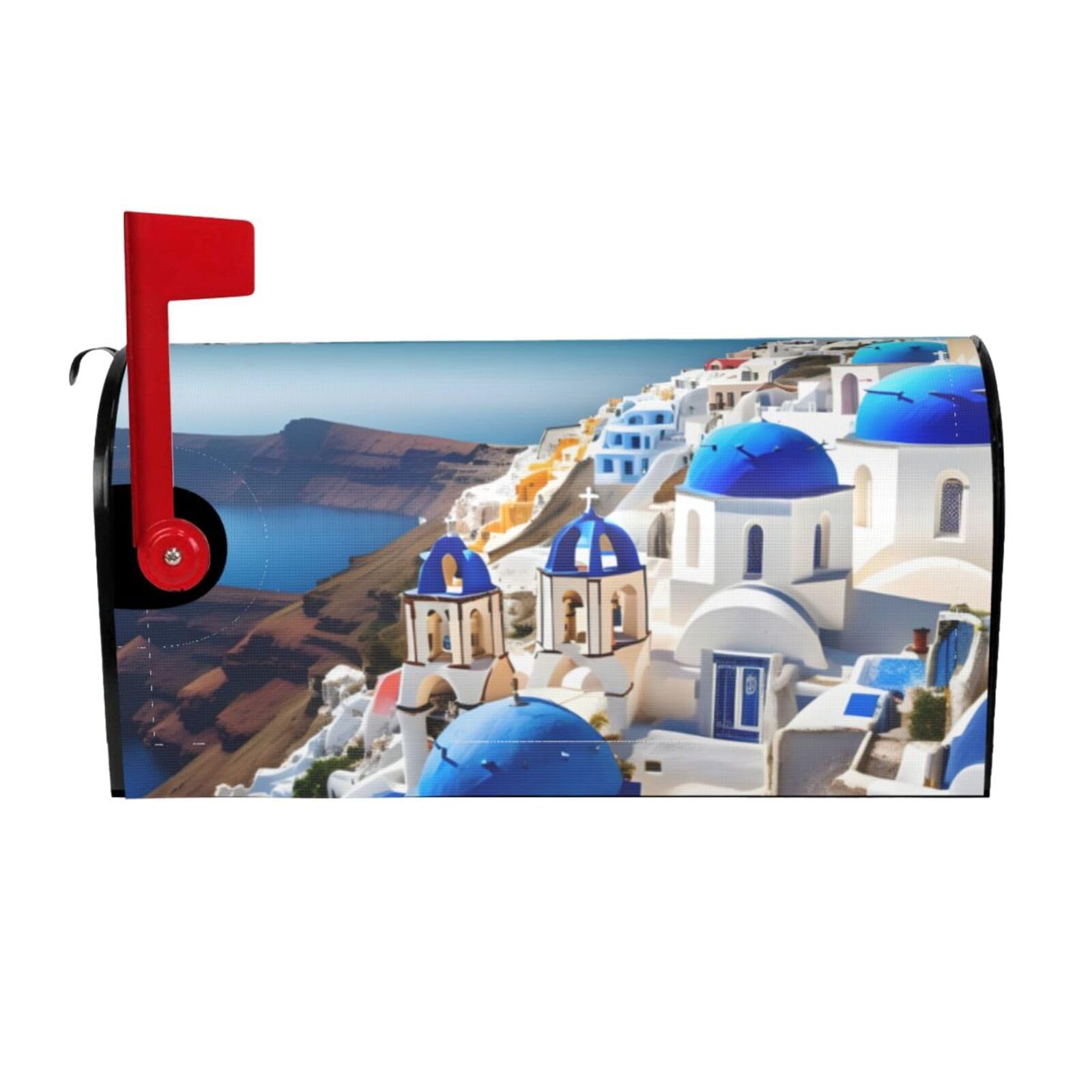 Santorini Greek Island Sea View Print Mailbox Cover Wraps Post Letter Box Cover Decor For Outside Garden Yard Farmhouse Home