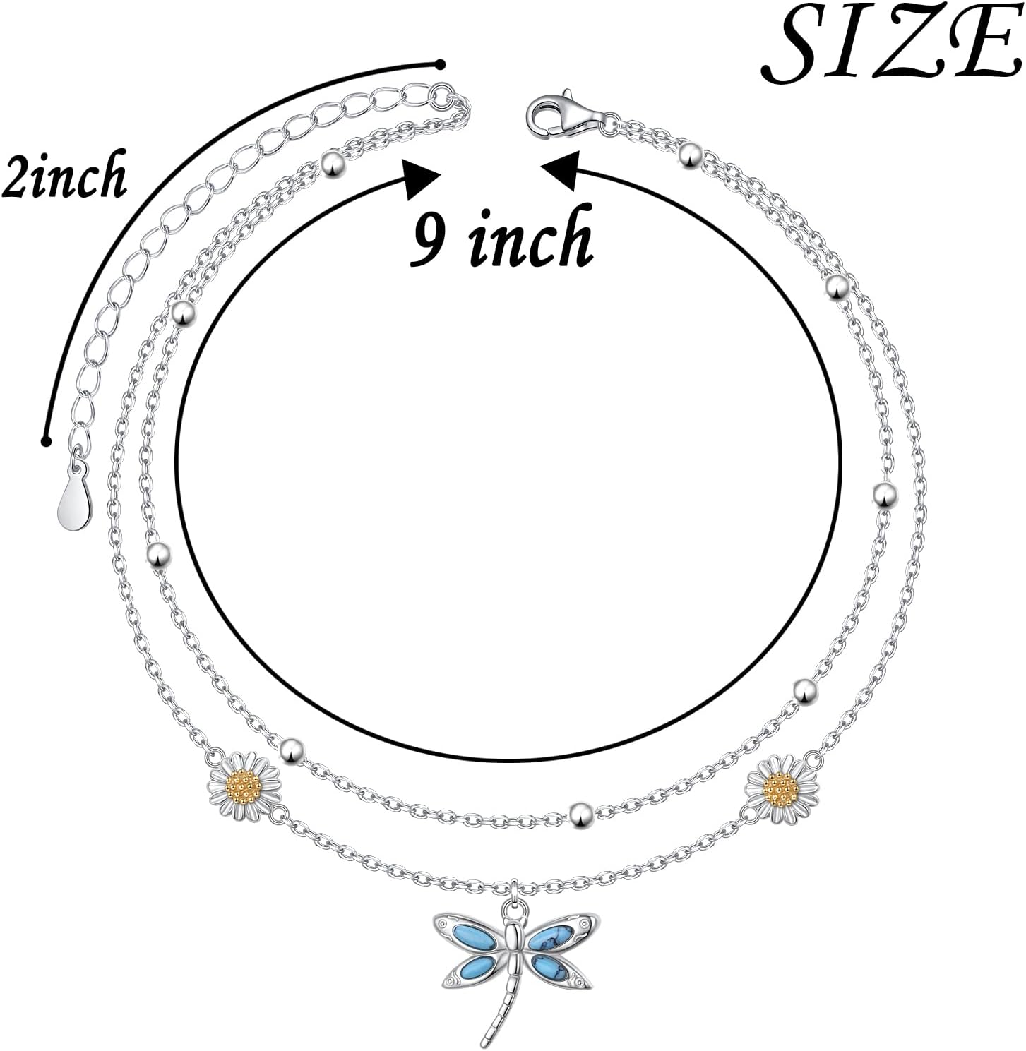 925 Sterling Silver Layered Anklet Lotus Flower/Dragonfly/Butterfly/Sea Turtle Animals Floral Anklets Adjustable Chain Bead Jewelry For Women Daughter - Image 5
