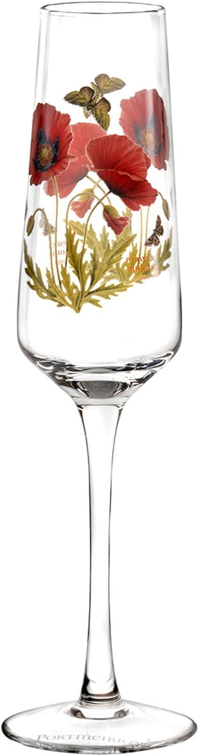 Portmeirion Botanic Garden Set of Four Champagne Glasses - Assorted Floral Designs - Classic English design - Dishwasher, Microwave, Warm Oven Only and Freezer Safe -