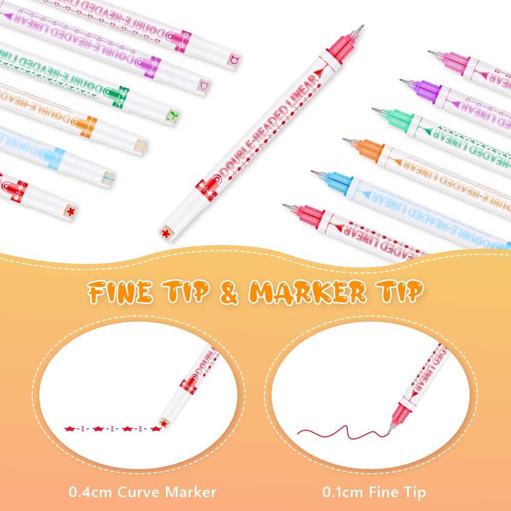 OFFCUP Curve Highlighter Pen Set, 12pcs Colored Curve Pens, Dual Tip Highlighters Curve Pens Highlighters Colourful Curve Highlighters with 6 Different Shapes Fine Tips for Student Office Supplies - Image 3