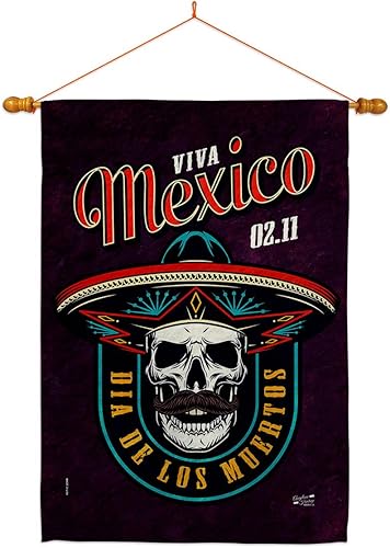 Miniatura 8 de Viva Mexico Garden House Flags Kit Falltime Day of Dead Dia De Los Muertos Fiesta Mexican Party Autumntime Small Decorative Gift Yard Banner Made In