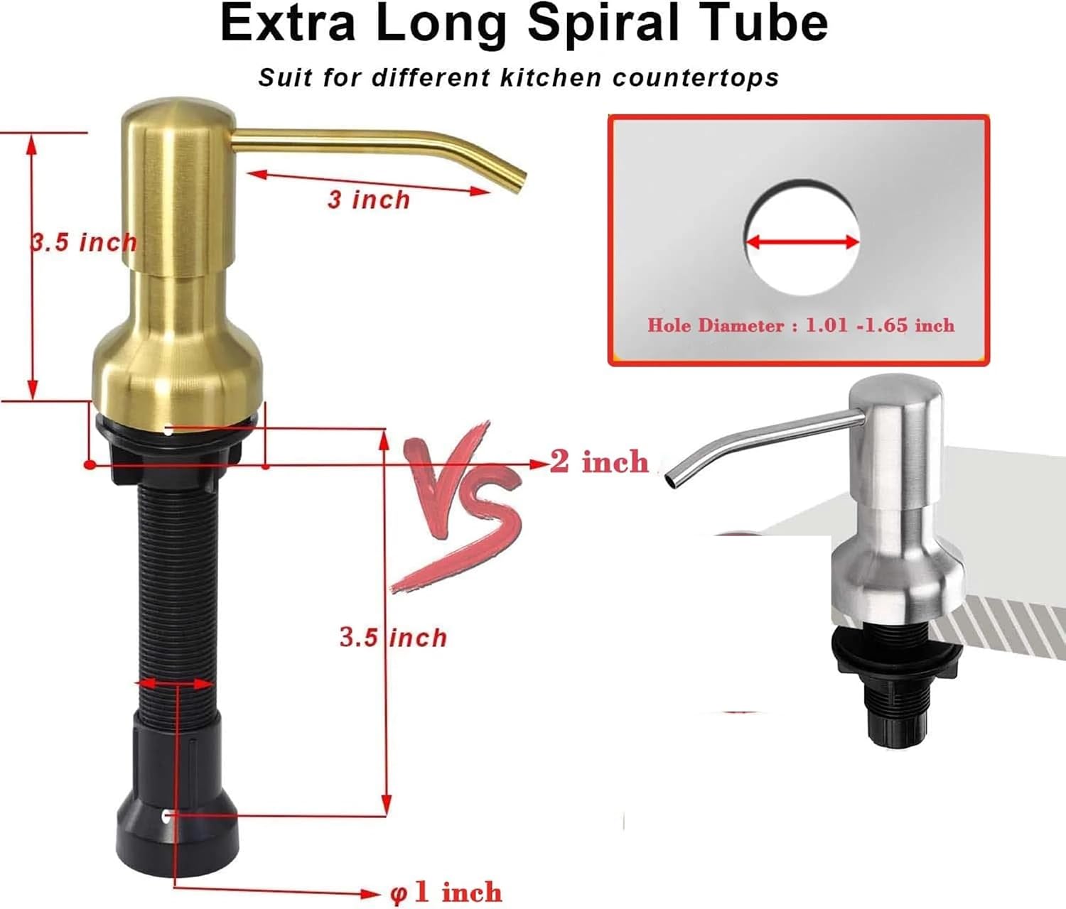 Soap Dispenser for Kitchen Sink Stainless Steel Under Countertop Soap Dispenser – 47" Extension Tube & 17oz (500ml) Refillable Bottle for Kitchen Bathroom Sink(Chrome)