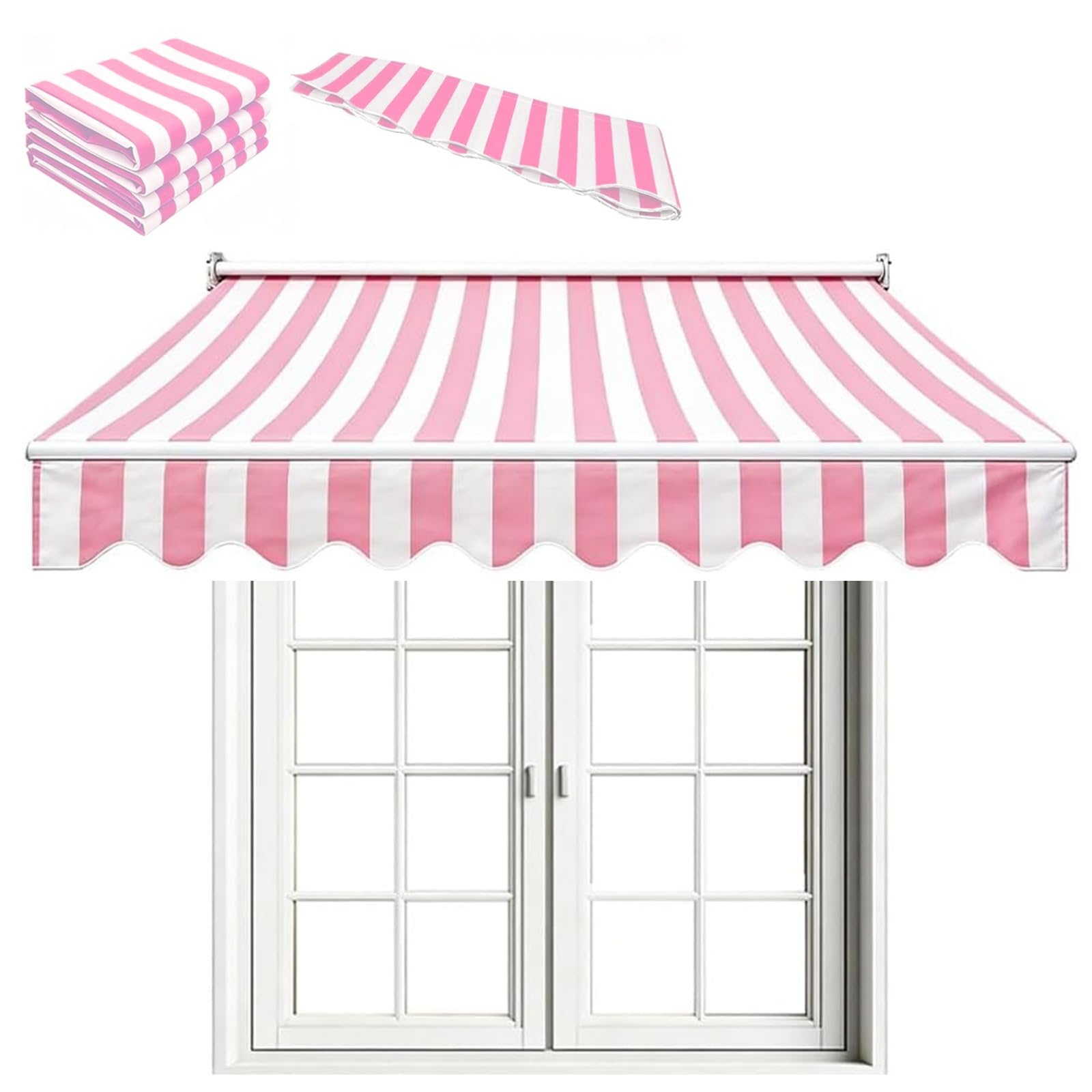 Retractable Patio Awning Replacement Fabric, Waterproof Patio Awning Fabric Replacement UV Resistant Outdoor Canopy Cover for Deck, Backyard, Garden, Balcony, Door Window(Pink,4x3.5m(13x11.5ft))