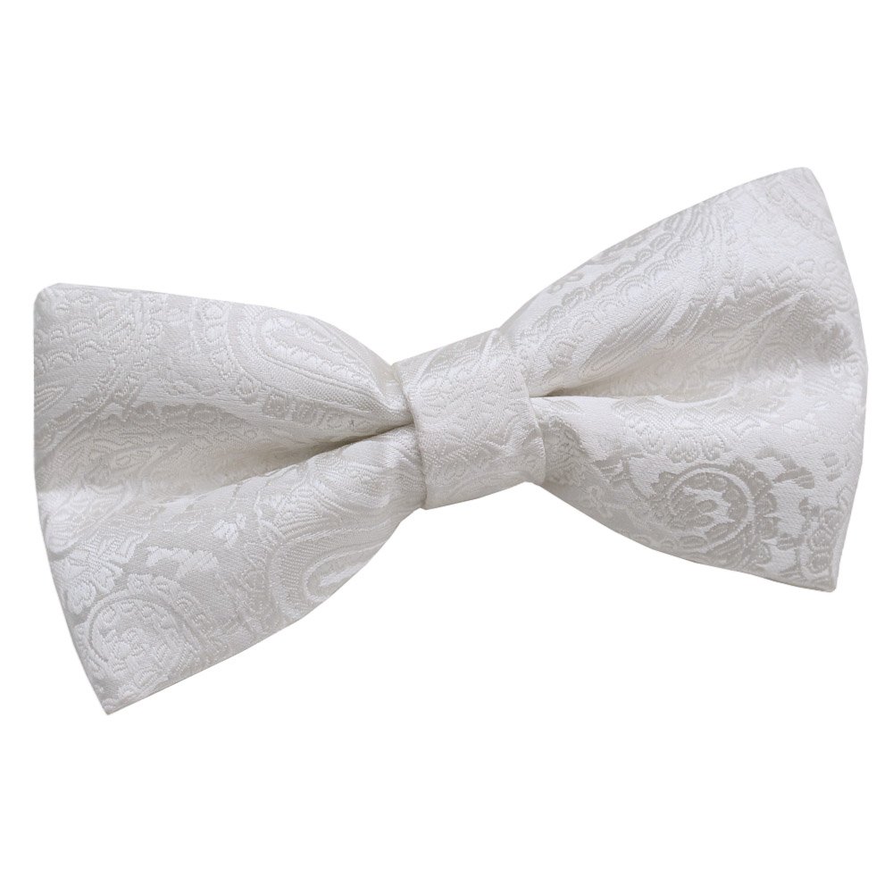 DQT Mens Paisley Floral Jacquard Pre-Tied Bow Tie - Wedding, Business & Formal - Ivory
