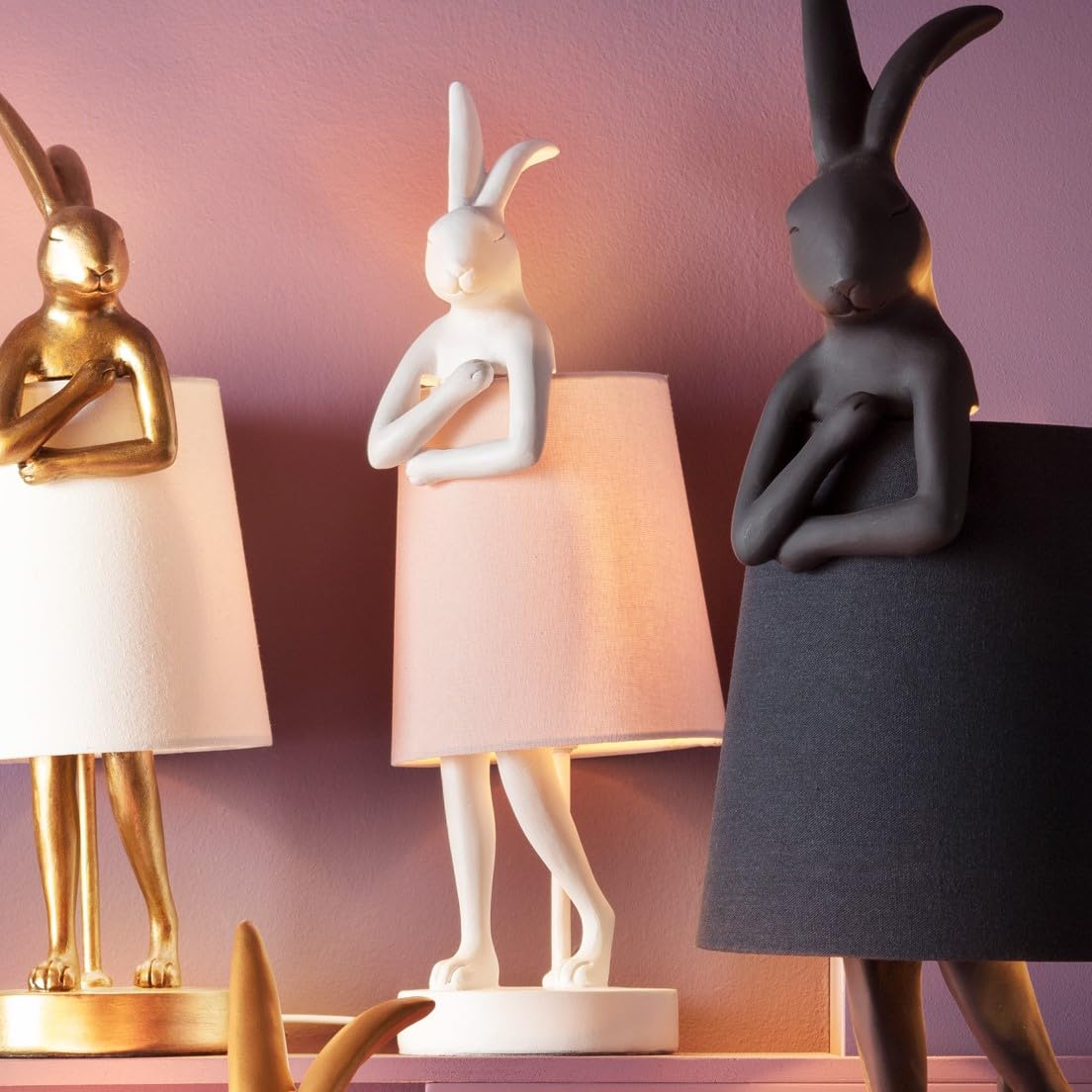 Kare Design Lámpara de Mesa Animal Rabbit, Rosa,Blanco, Lámpara de Conejo, Motivo de Animal, Altura 50cm, Dormitorio y Sala de Estar, sin Bombilla Incluida