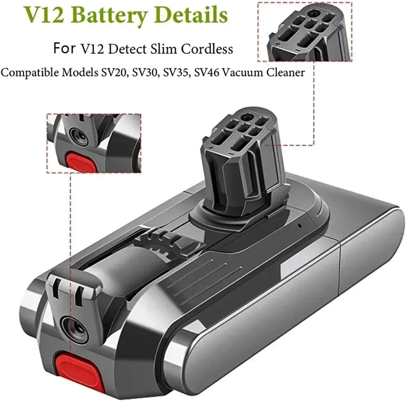 Vacuum Cleaner 25.2V 6000mAh Snap-in Rechargeable Battery Replacement. Compatible for Dyson V12 SV20 SV30 SV35 SV46 V12slim