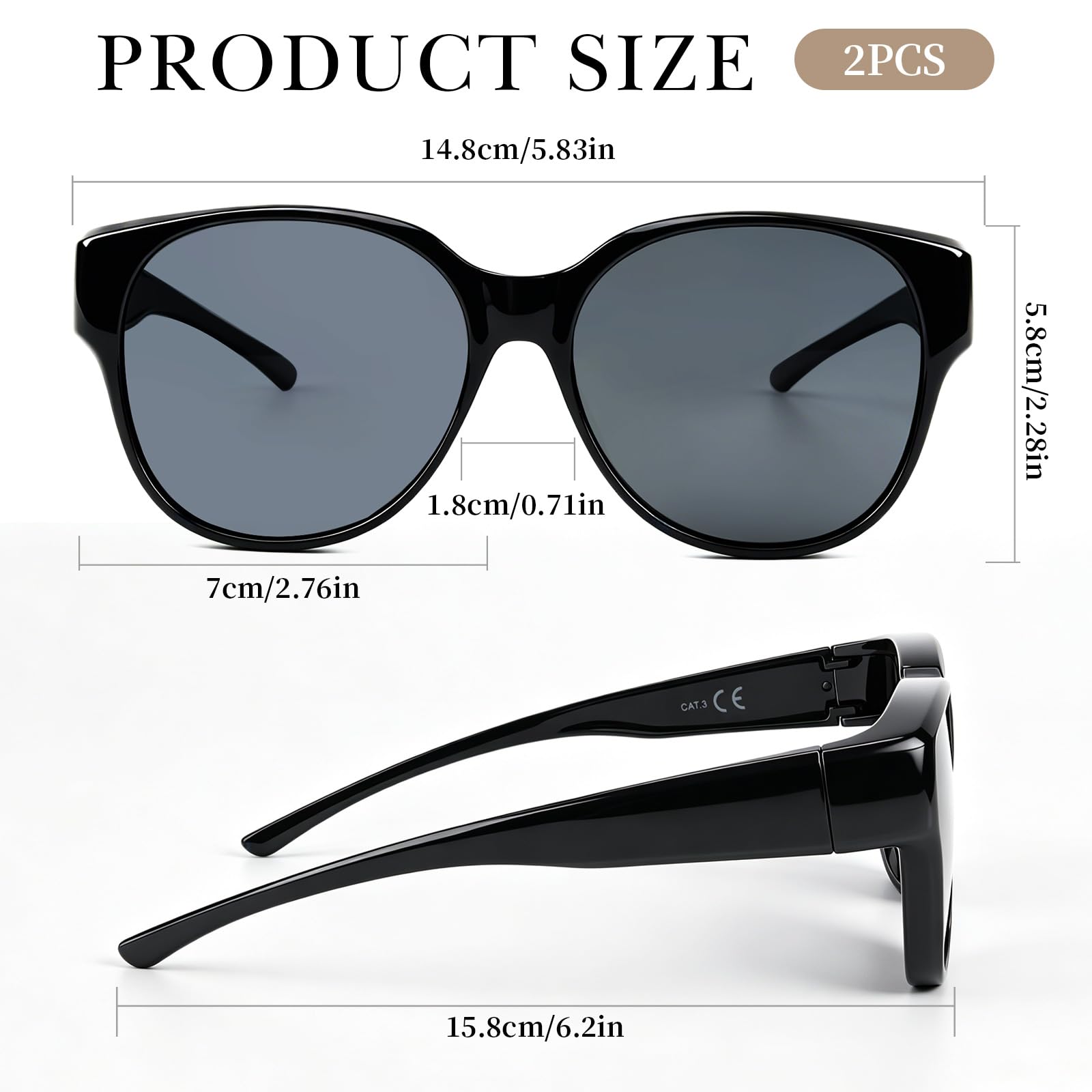 2 Stück Sonnenbrille Über Normale Brille, Polarisierte Überzieh Sonnenbrille Herren und Damen, Modische Blendfreie Sunglasses mit UV400 Schutz Ultra für Brillenträger