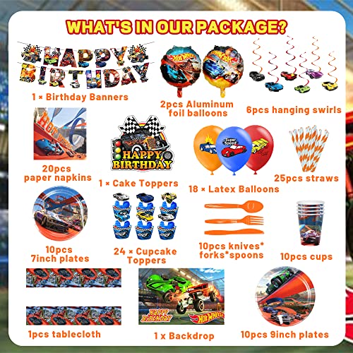 159Pcs Car Birthday Party Supplies Birthday Party Decoration For Kids- Serves 10 Guests Party Supplies Including Tablecloth, Plates, Cups, Birthday Backdrop #TOP1