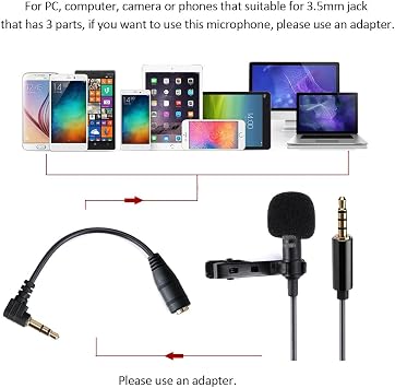 Lavalier Microphone, Professional Grade Omnidirectional Lapel Mic with Easy Clip on System, Perfect for Recording Interview/Video Conference/Podcast/Voice Dictation/Phone