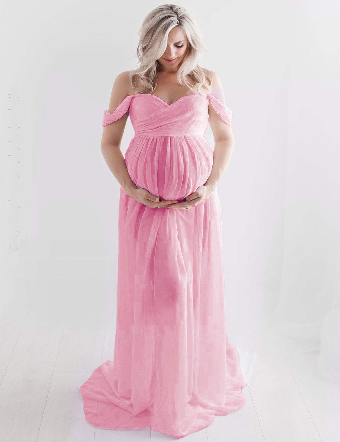 FEOYA-maternità abito da Donna Incinta Senza Spalline Puntelli Spalle Scoperte Estivo Sexy Chiffon Foto Spara Fotografia Frontale