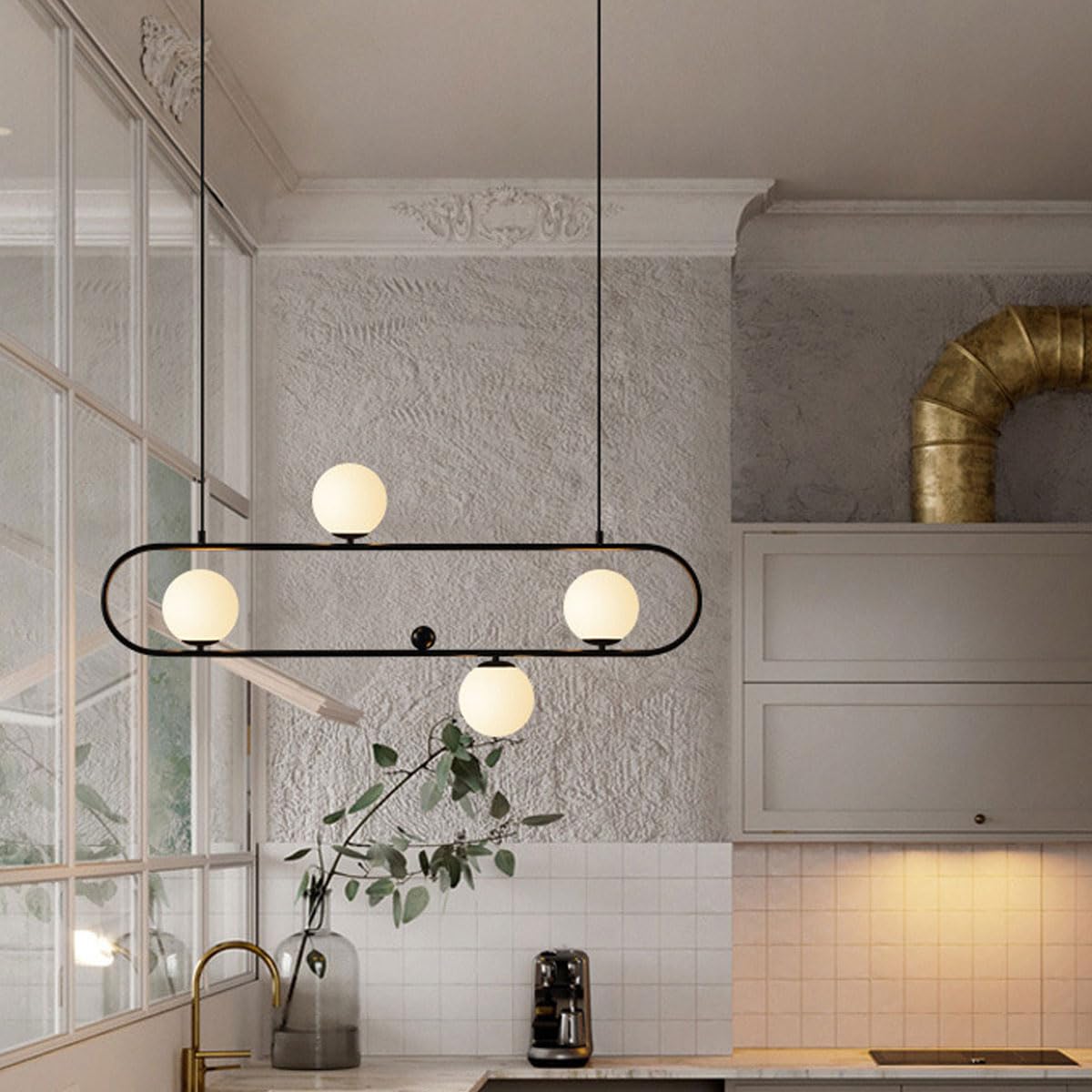 Czarna owalna lampa wisząca do jadalni w stylu nordyckim, metalowa i szklana lampa wisząca, postmodernistyczny, kreatywny żyrandol barowy, odpowiedni do stołów w jadalni