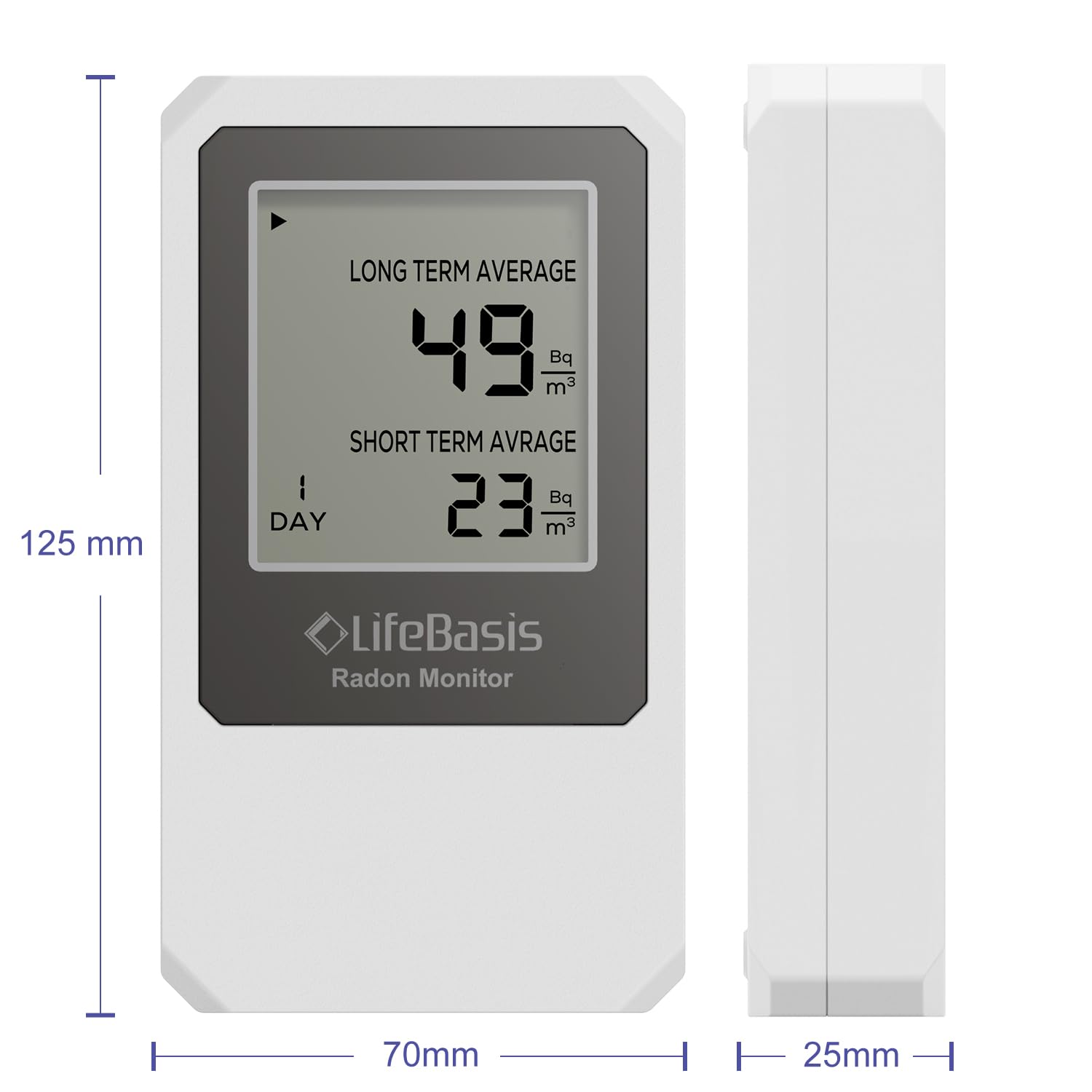 LifeBasis Détecteur de Radon, Radon Gas Detector avec Suivi à Court et à Long Terme pour Maison et Bureau Gamme de 0-18500 Mq/m³, Blanc